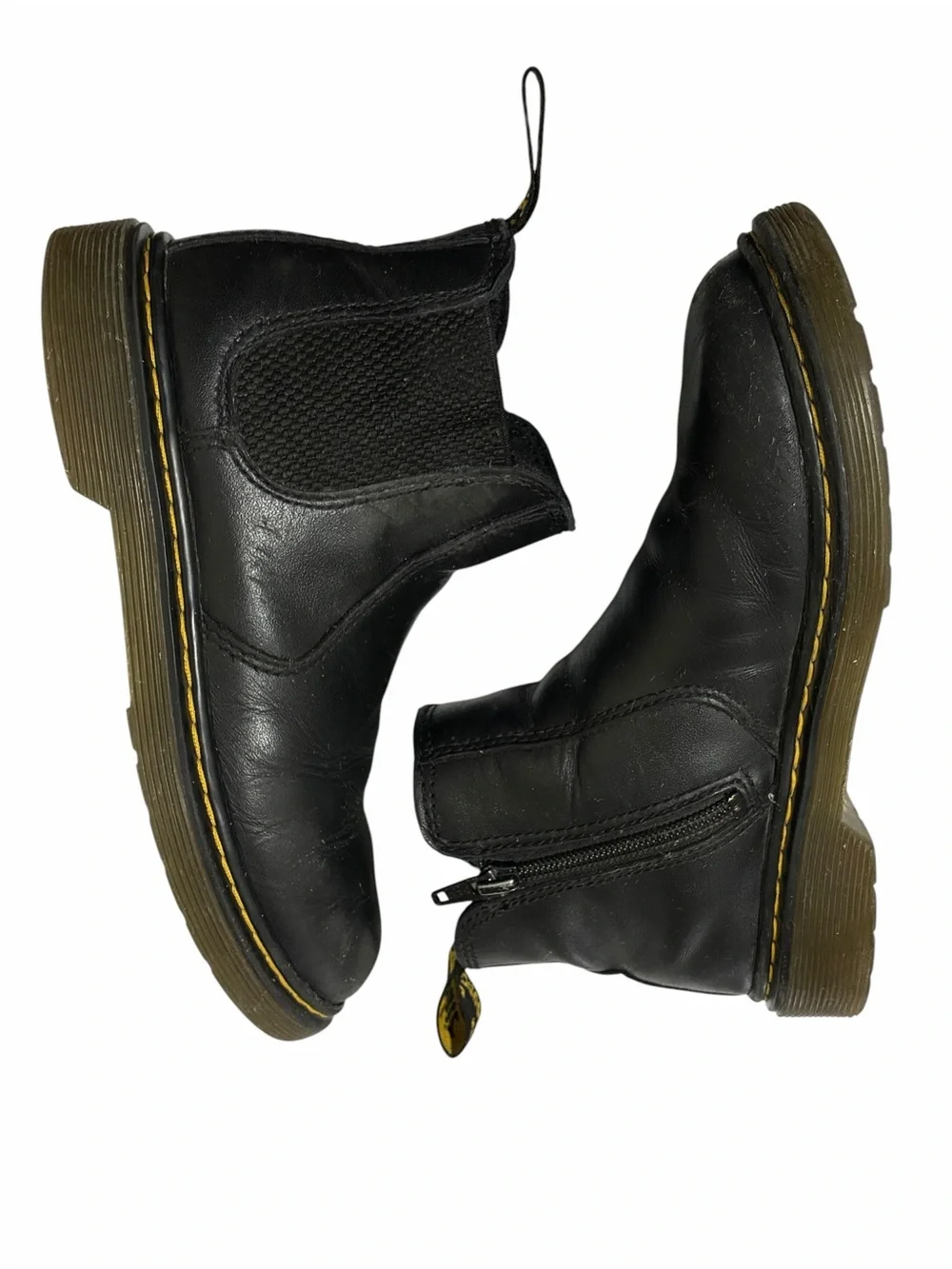 Dr Martens Kids Boots Black Leather Chelsea Ankle Side Zip Youth Size 2 Slip On